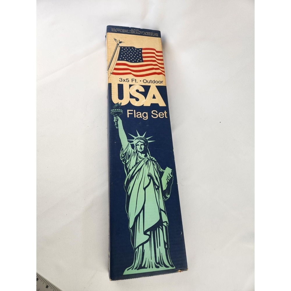 Vintage 1978 Annin 3x5 Cotton American Flag + Flagpole Kit Gold Eagle Topper USA